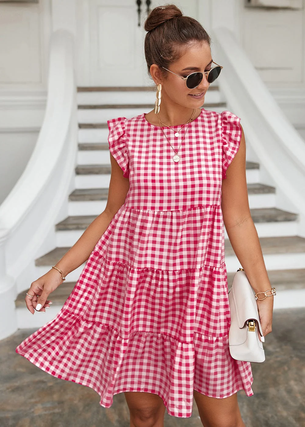 Gingham Print Ruffle Dress - Image 17