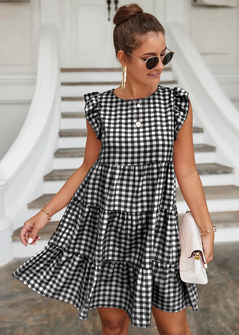 Gingham Print Ruffle Dress - Image 6