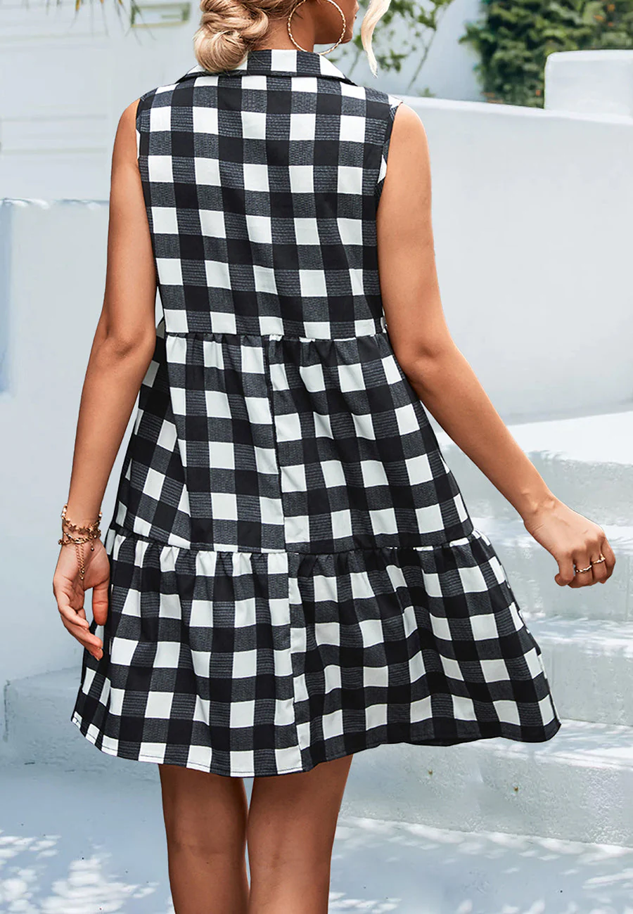 Gingham Print Tiered Dress - Image 11