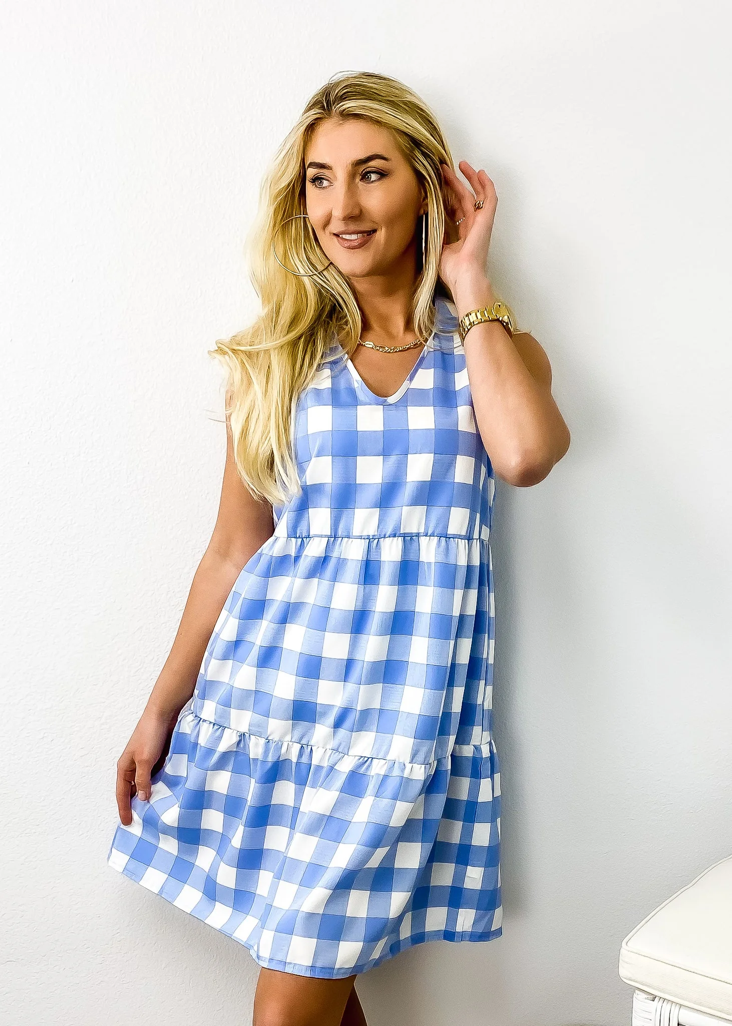 Gingham Print Tiered Dress - Image 3