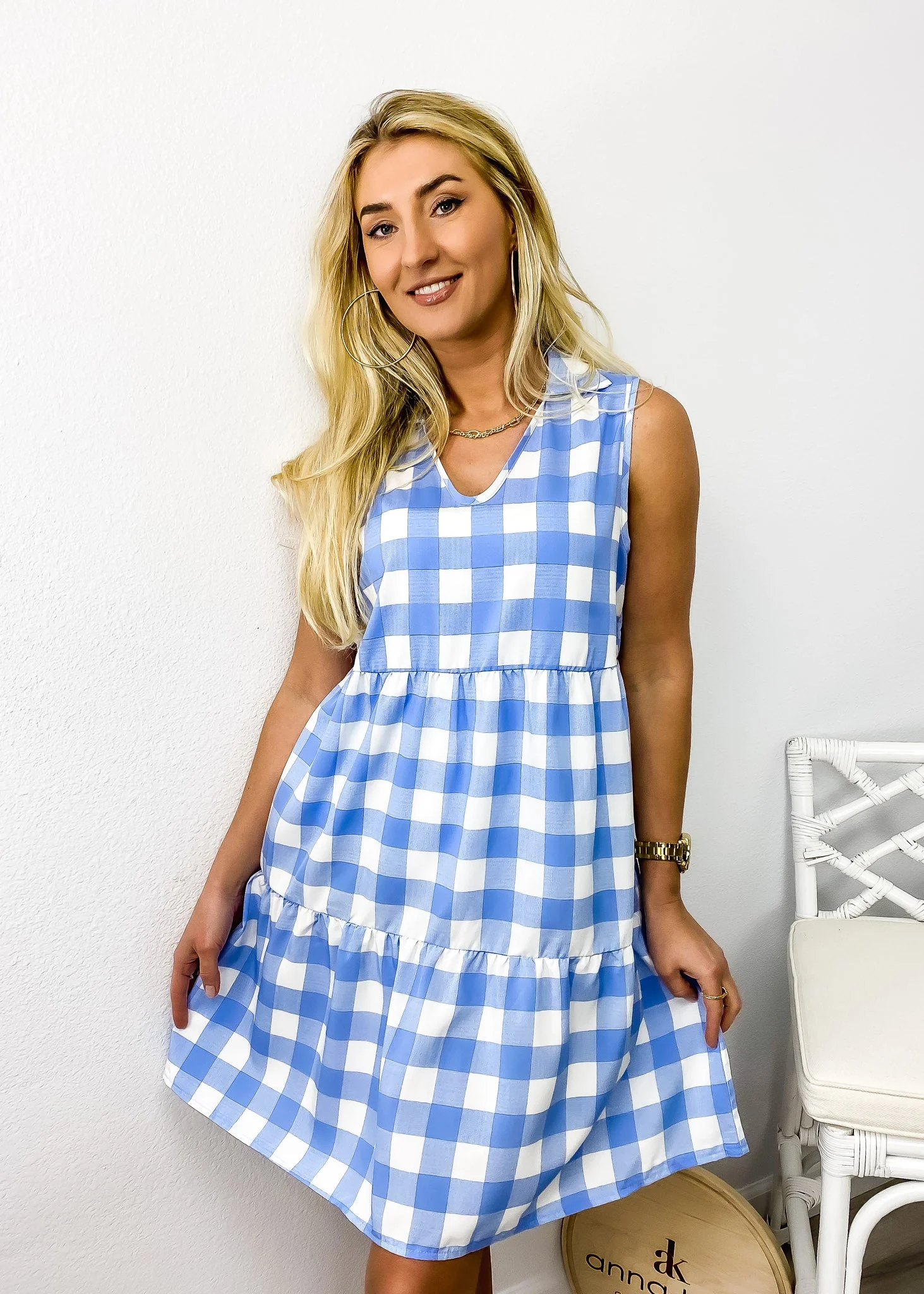 Gingham Print Tiered Dress - Image 6