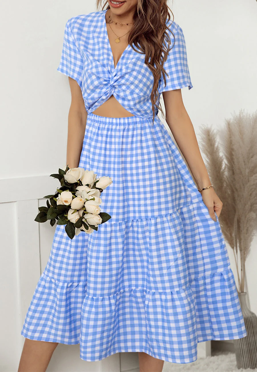 Gingham Print Twist Front Dress - Image 10