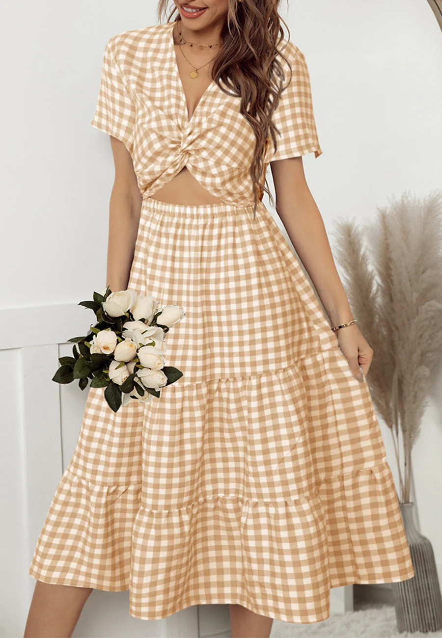 Gingham Print Twist Front Dress - Image 12