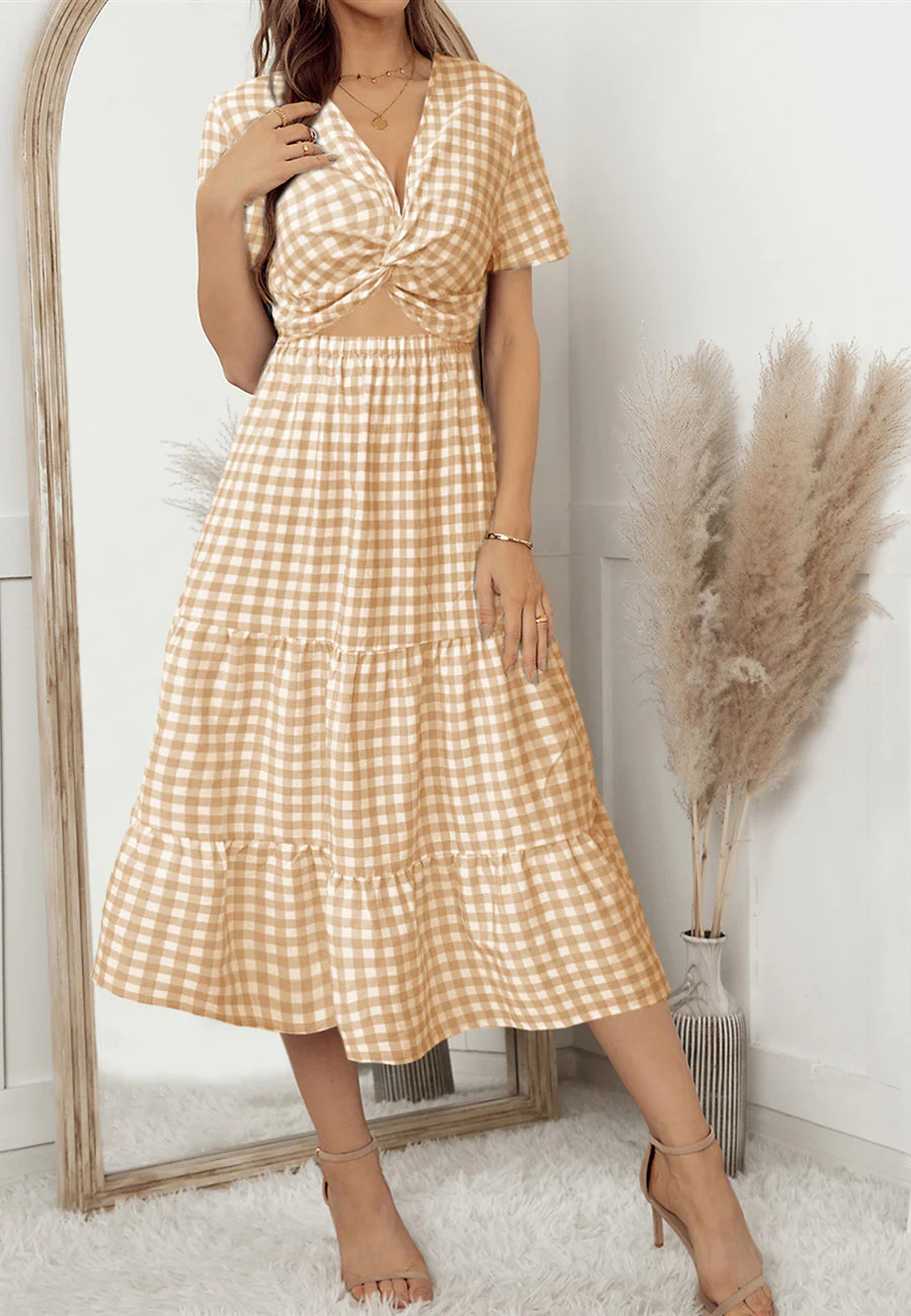 Gingham Print Twist Front Dress - Image 13