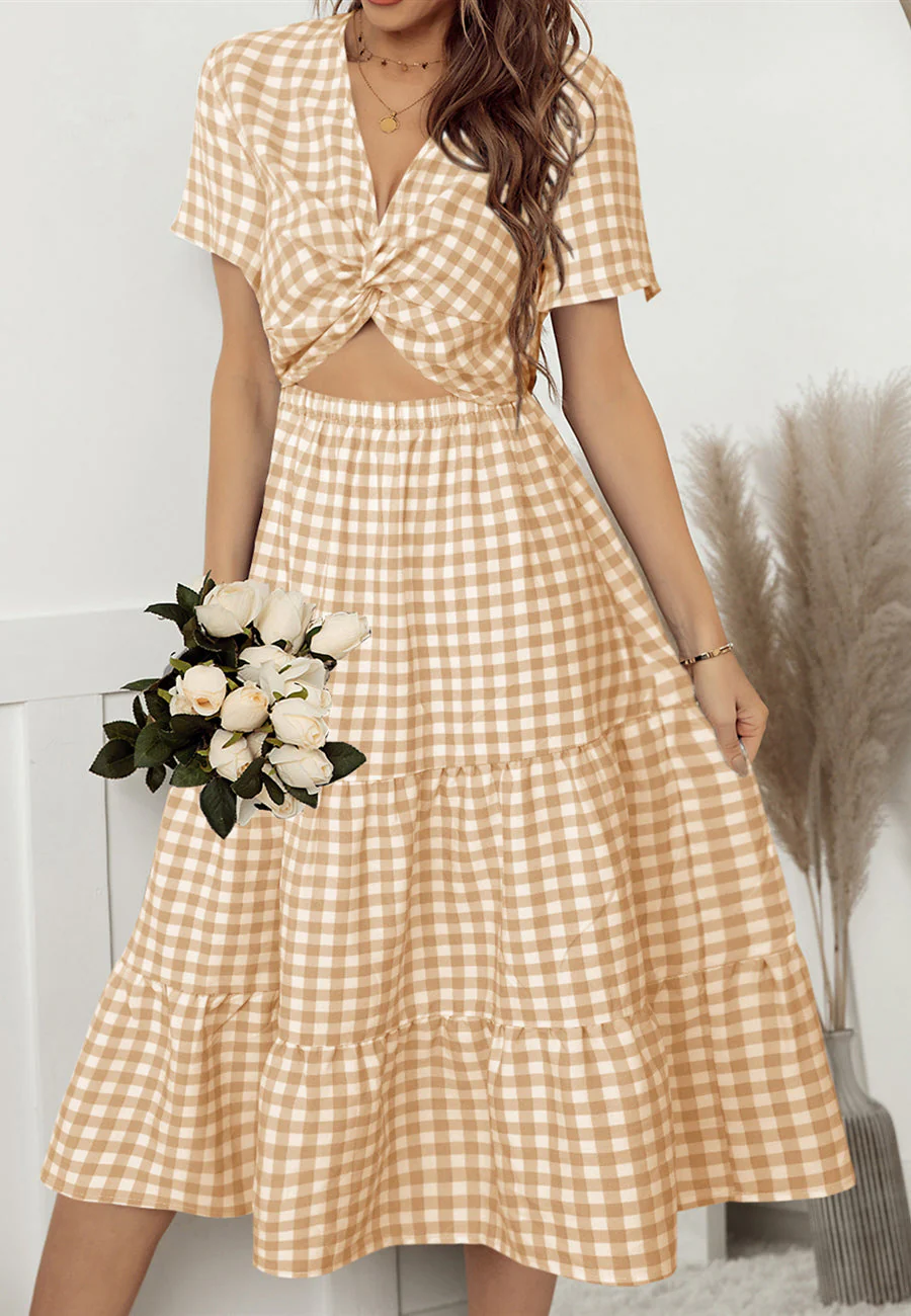 Gingham Print Twist Front Dress - Image 14