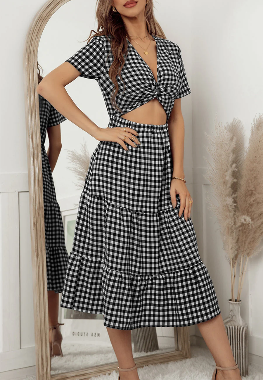 Gingham Print Twist Front Dress - Image 2