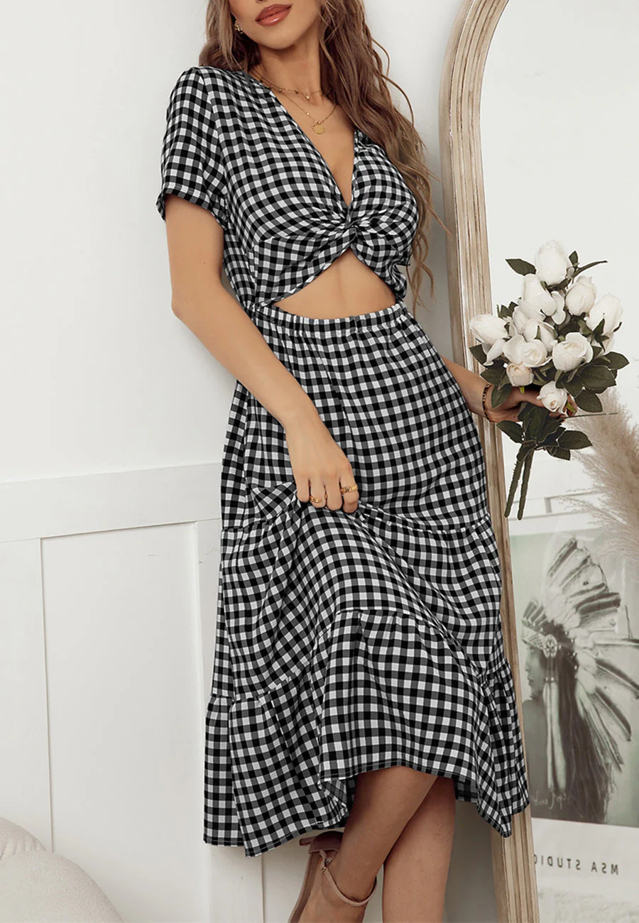 Gingham Print Twist Front Dress - Image 4