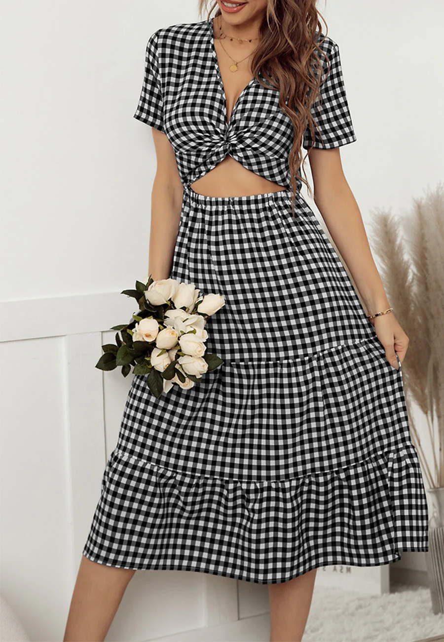 Gingham Print Twist Front Dress - Image 5