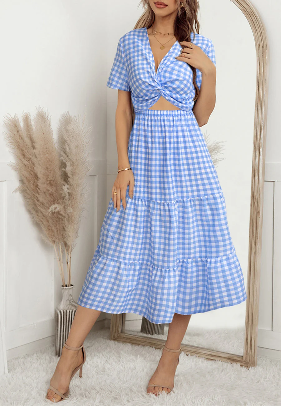 Gingham Print Twist Front Dress - Image 7