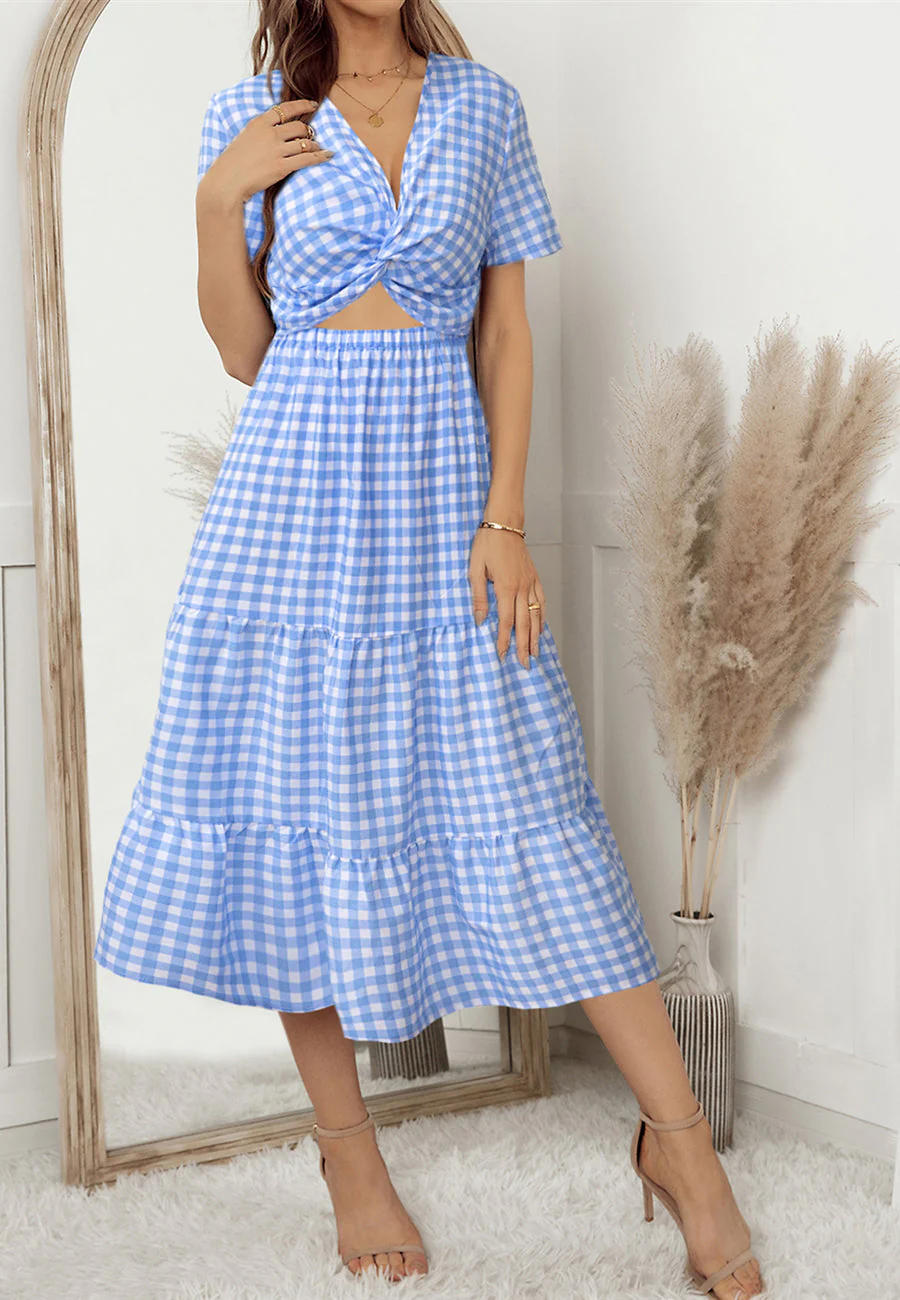 Gingham Print Twist Front Dress - Image 8