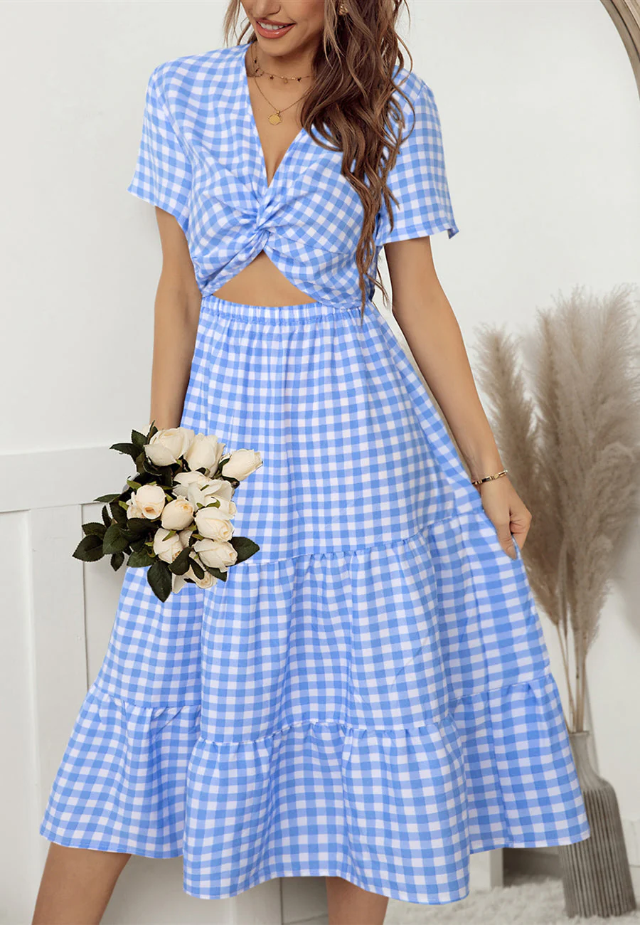 Gingham Print Twist Front Dress - Image 9