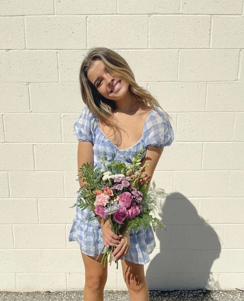 Gingham Puff Sleeve Open Back Mini Dress - Image 3