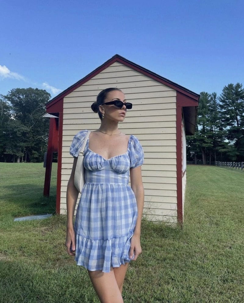 Gingham Puff Sleeve Open Back Mini Dress - Image 4