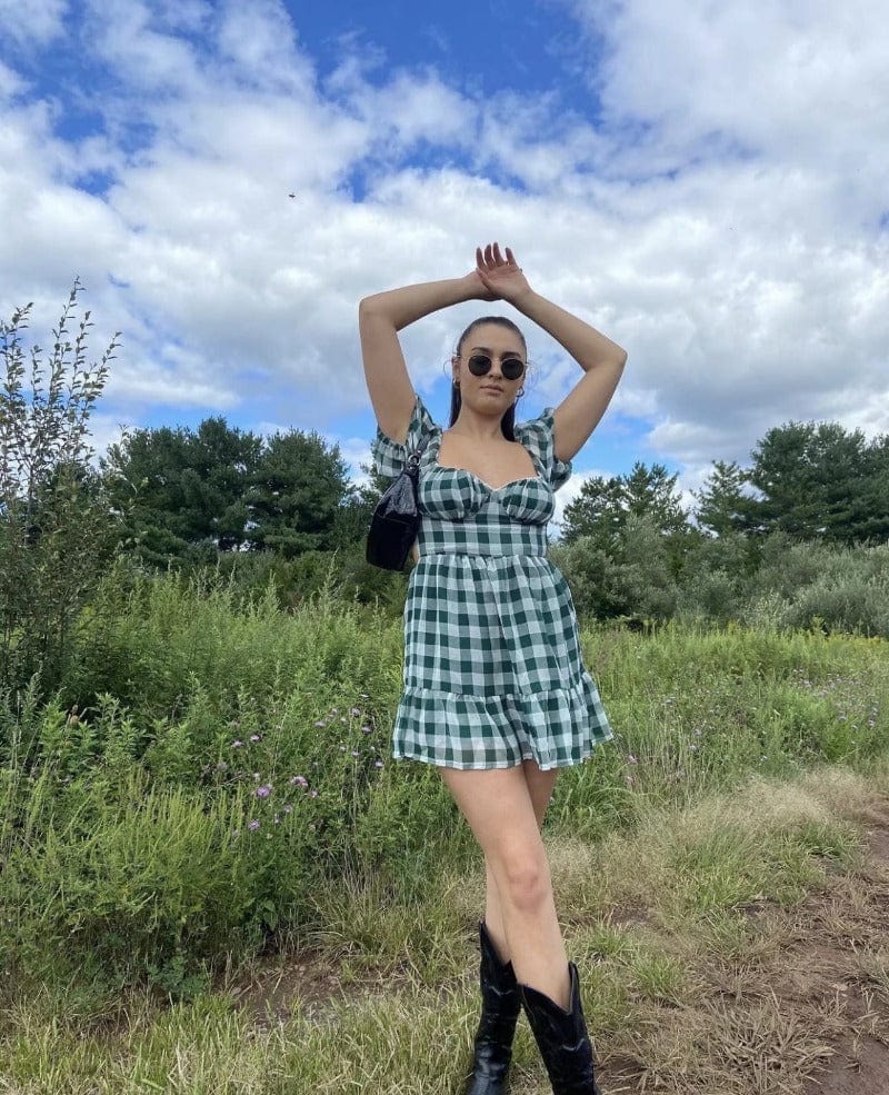 Gingham Puff Sleeve Open Back Mini Dress - Image 6