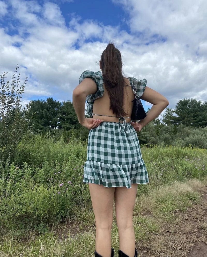 Gingham Puff Sleeve Open Back Mini Dress - Image 7