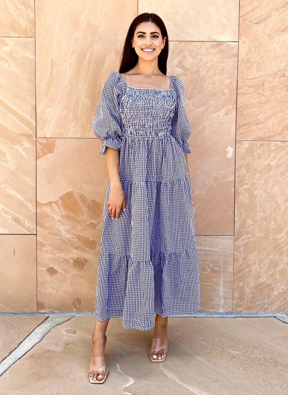 Gingham Shirred Tiered Dress - Image 2