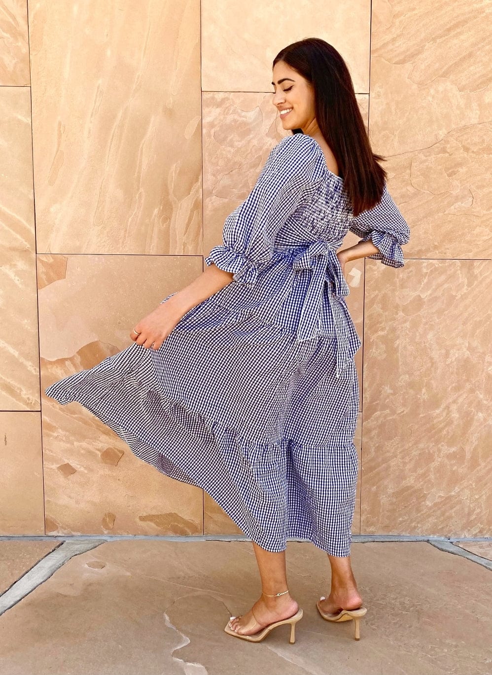 Gingham Shirred Tiered Dress - Image 3