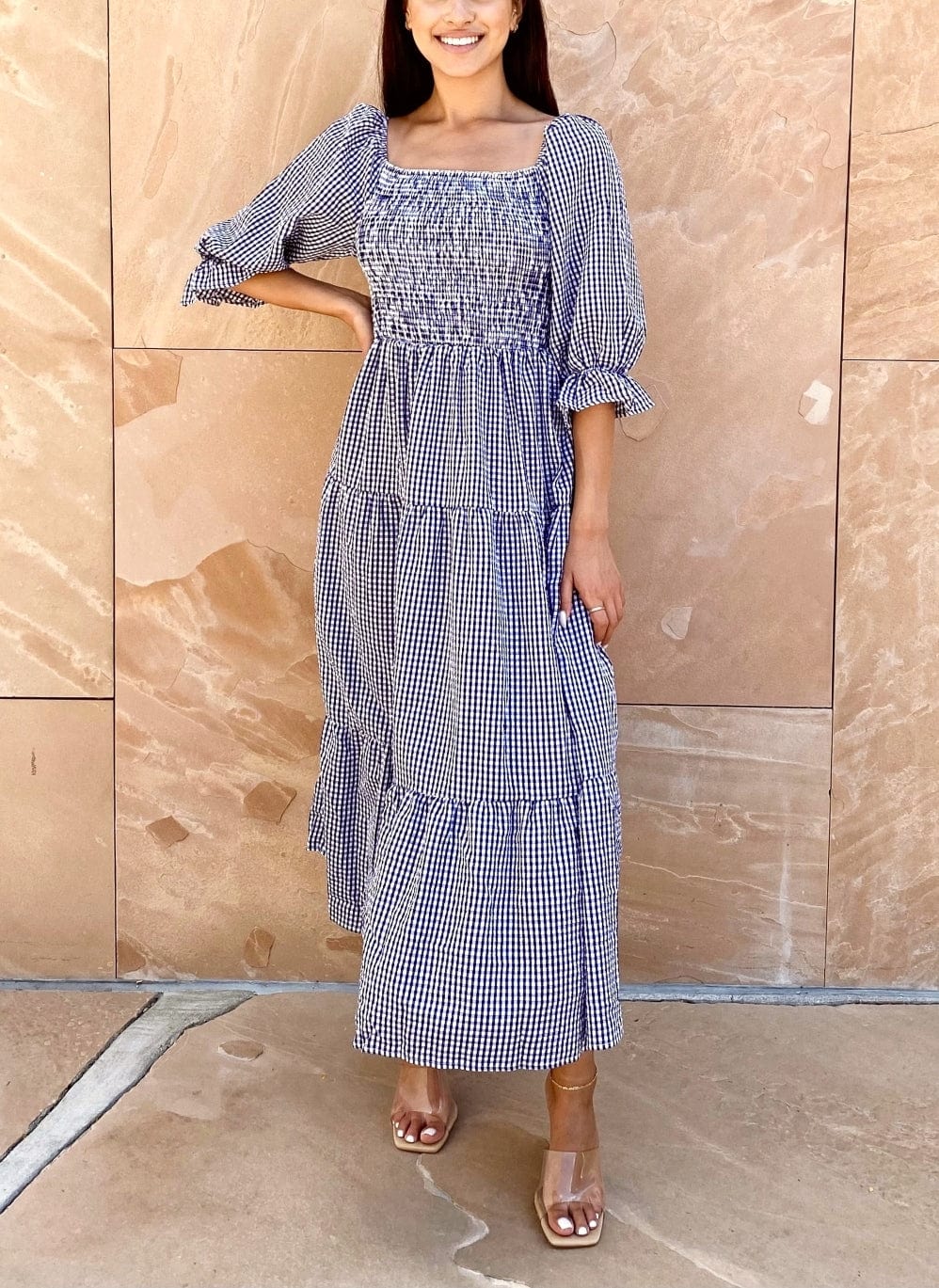 Gingham Shirred Tiered Dress - Image 4