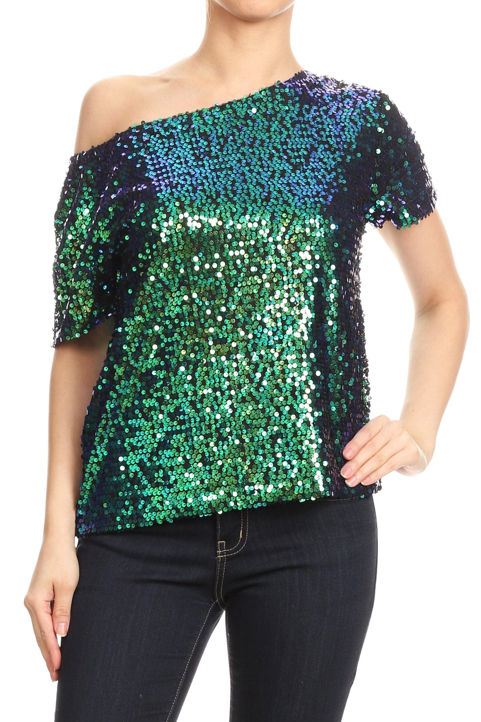 Glam Off-Shoulder Sequin Top - Image 30