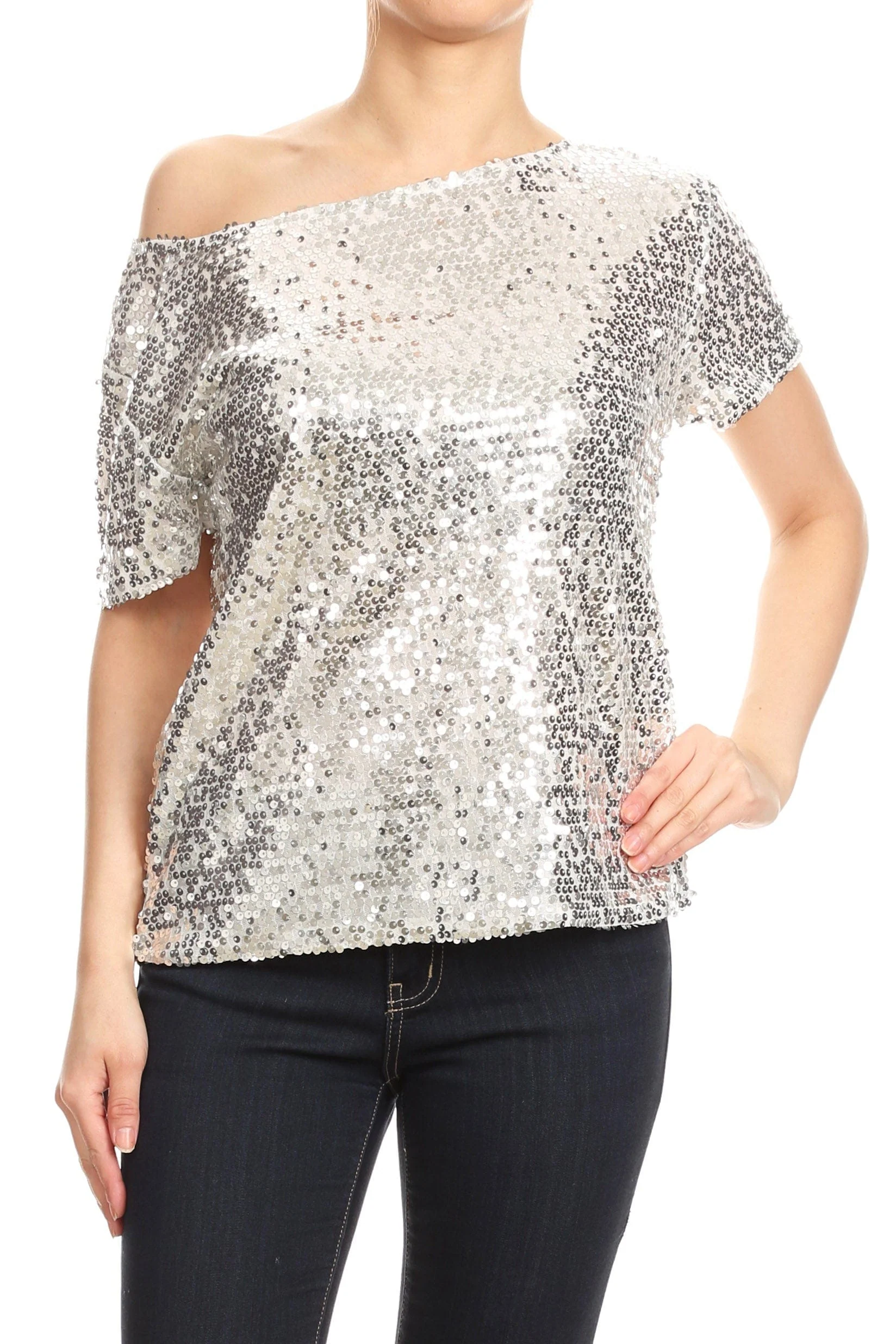 Glam Off-Shoulder Sequin Top - Image 50
