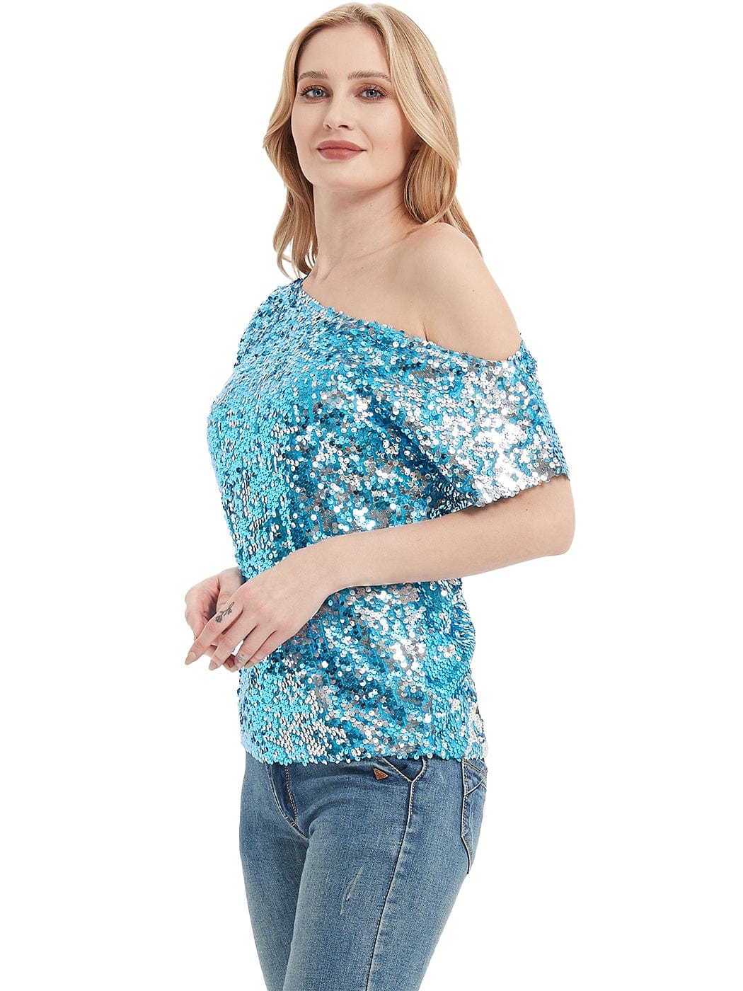Glam Off-Shoulder Sequin Top - Image 61