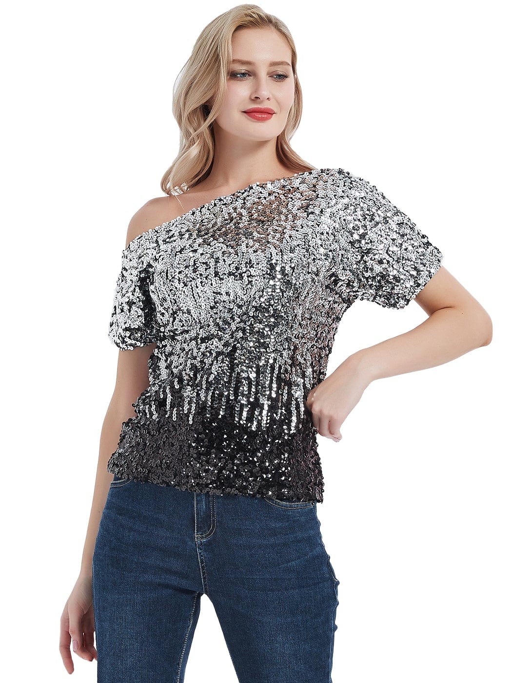 Glam Off-Shoulder Sequin Top - Image 67