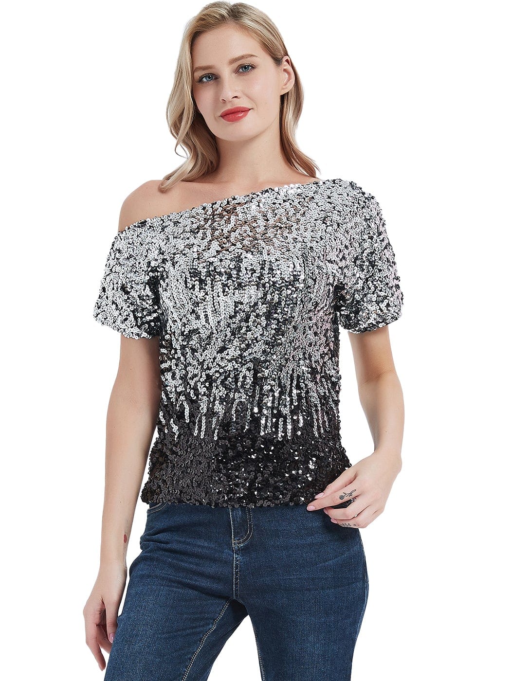 Glam Off-Shoulder Sequin Top - Image 68