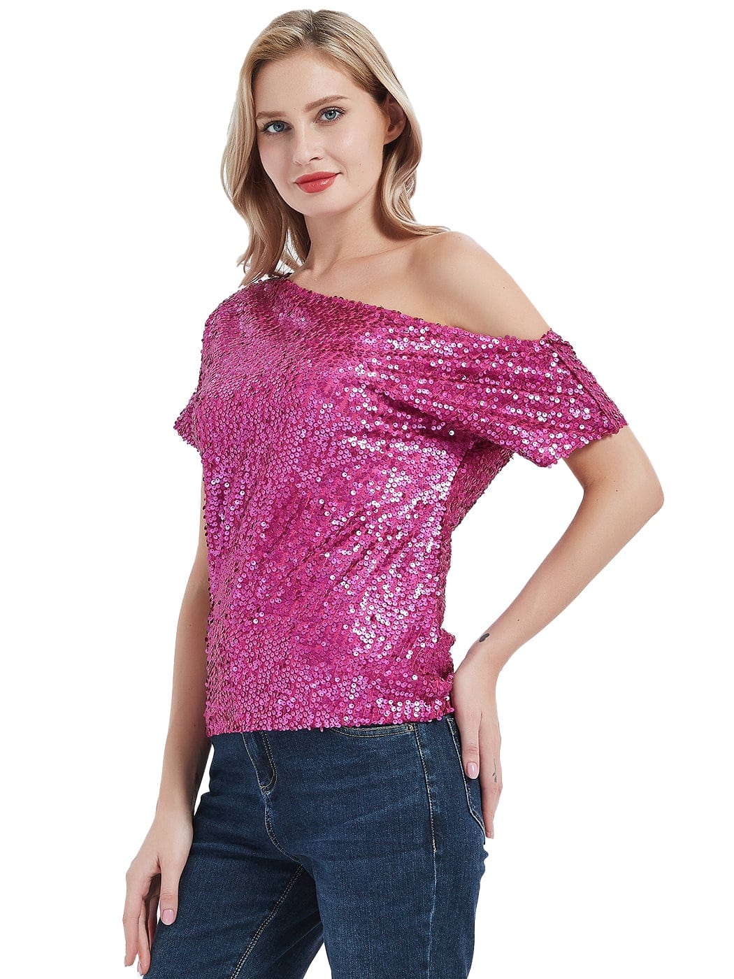 Glam Off-Shoulder Sequin Top - Image 74