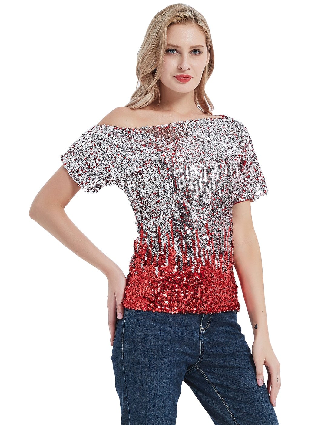 Glam Off-Shoulder Sequin Top - Image 80