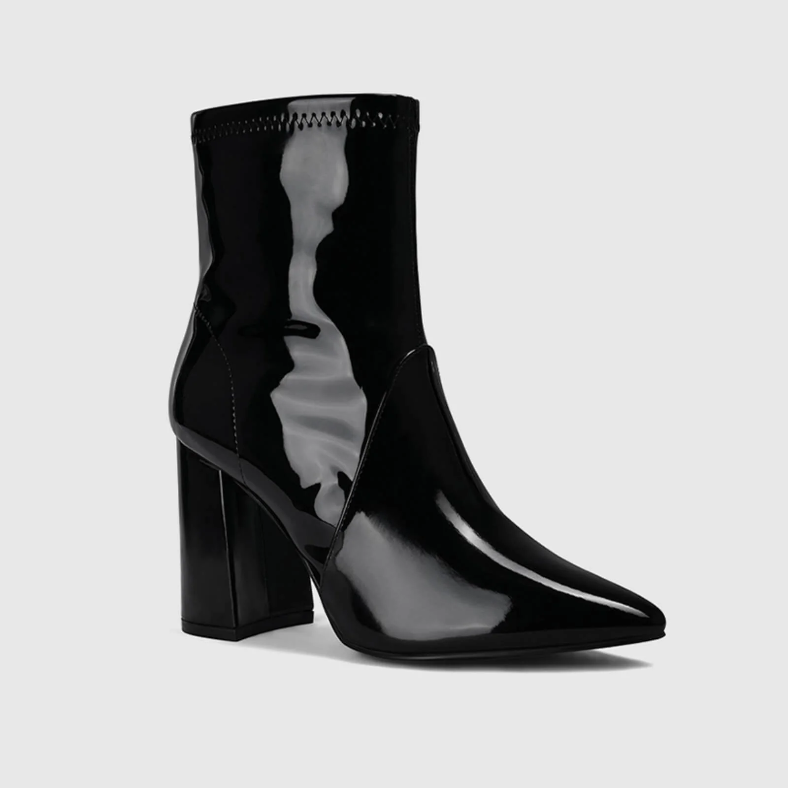Block Heel Leather Side Zipper Booties - Image 4