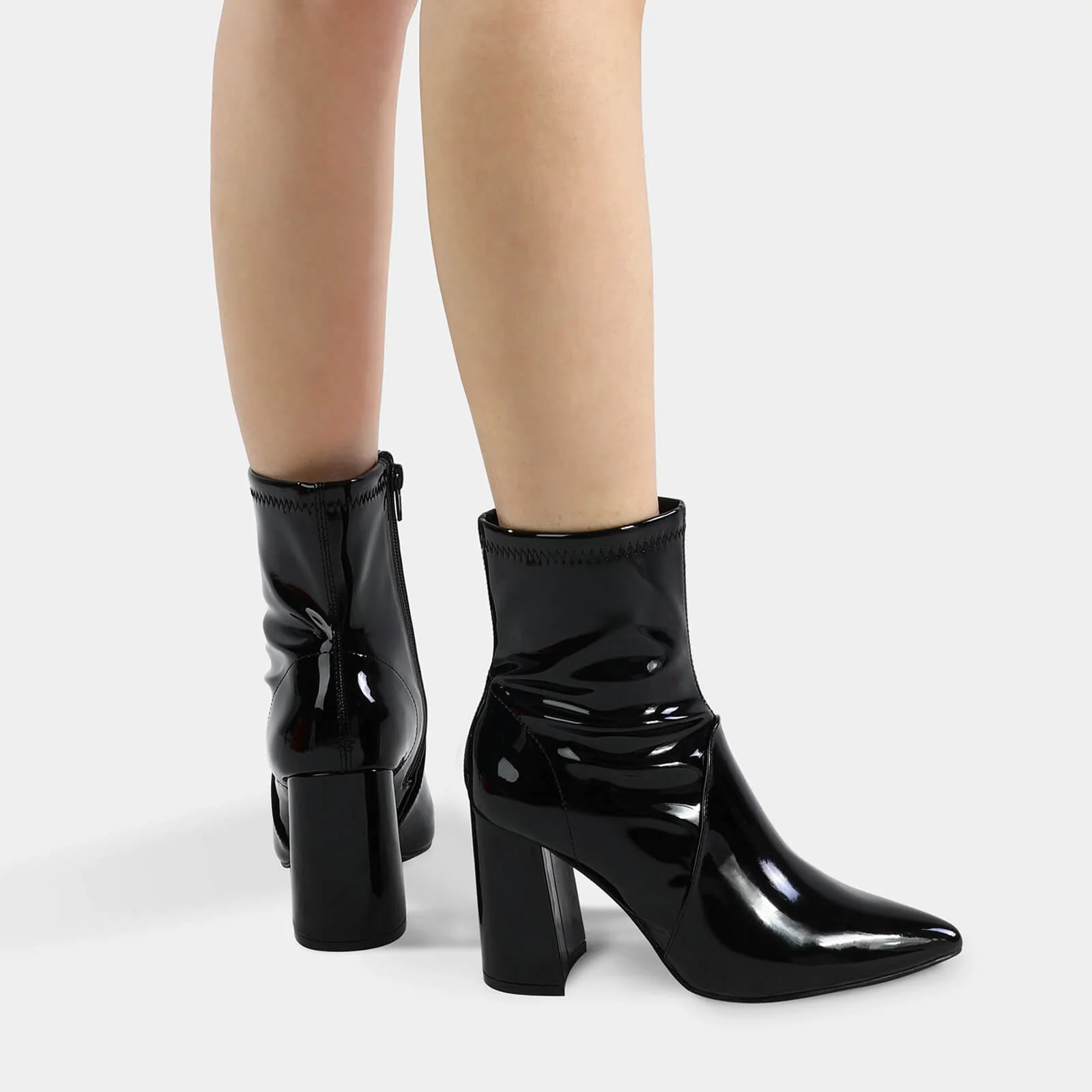 Block Heel Leather Side Zipper Booties - Image 5