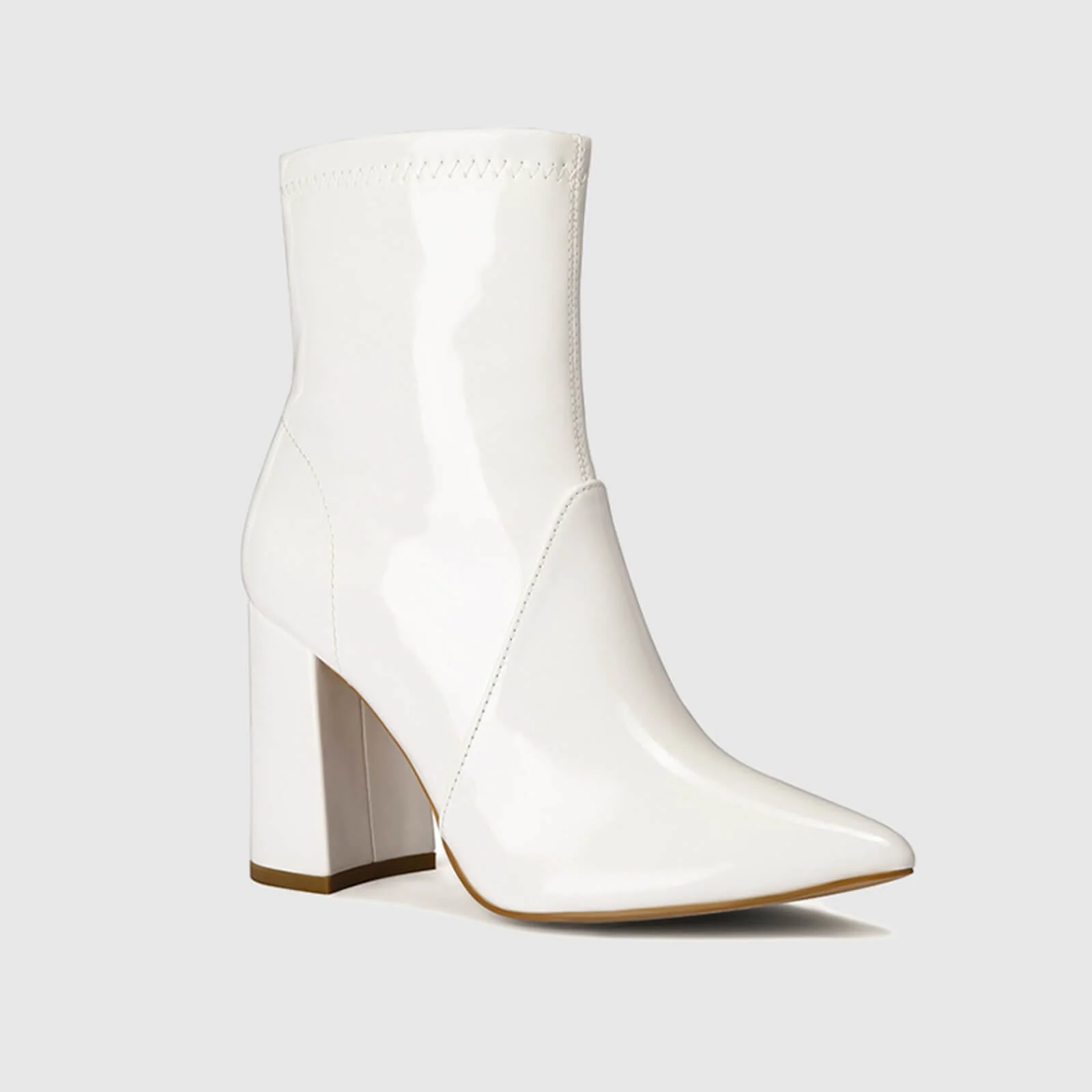 Block Heel Leather Side Zipper Booties - Image 7