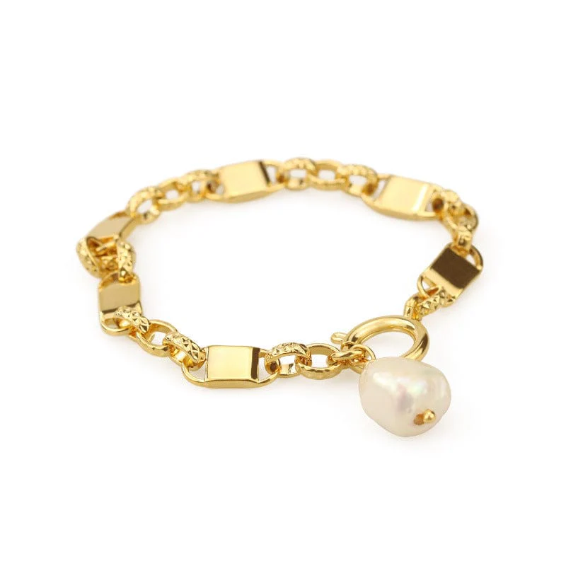 Gold Chain Real Pearl Tassel Bracelet - Image 2