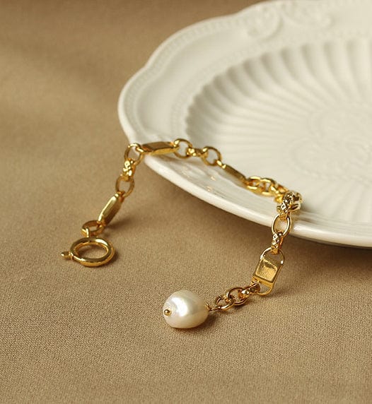 Gold Chain Real Pearl Tassel Bracelet - Image 3