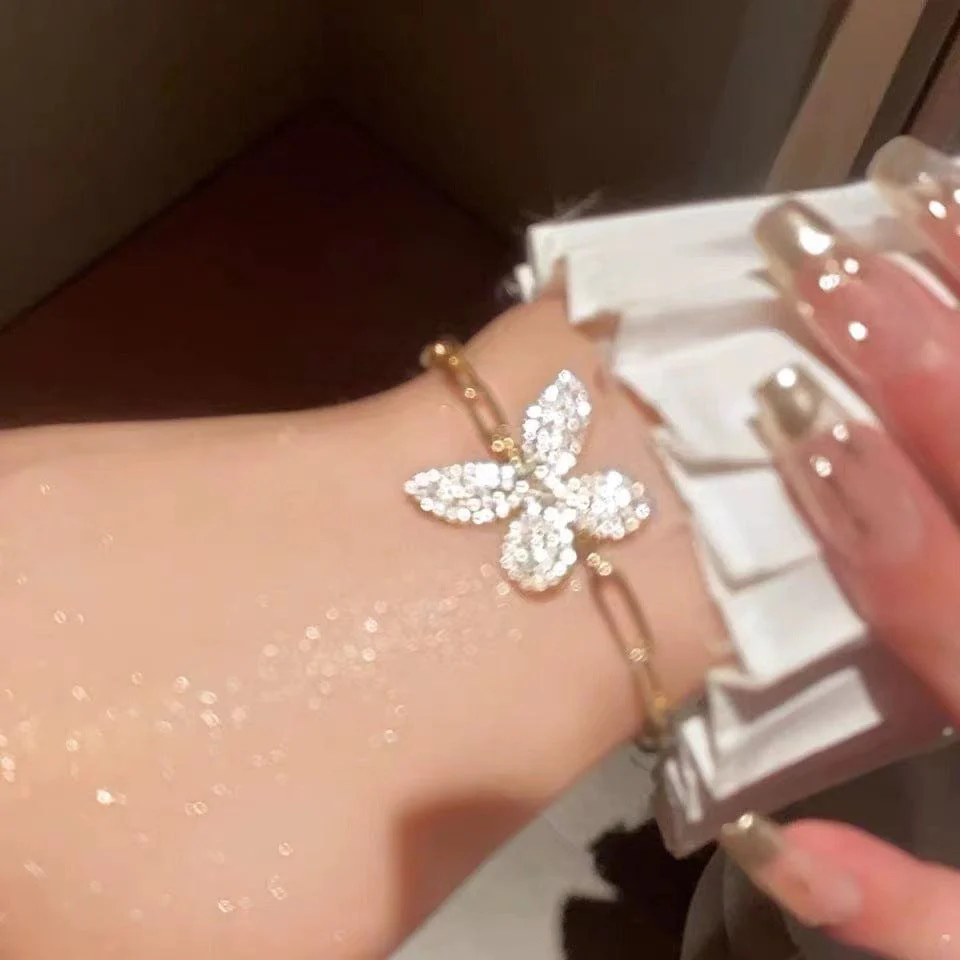 Gold Chain with Crystal Butterfly Bracelet - Image 3