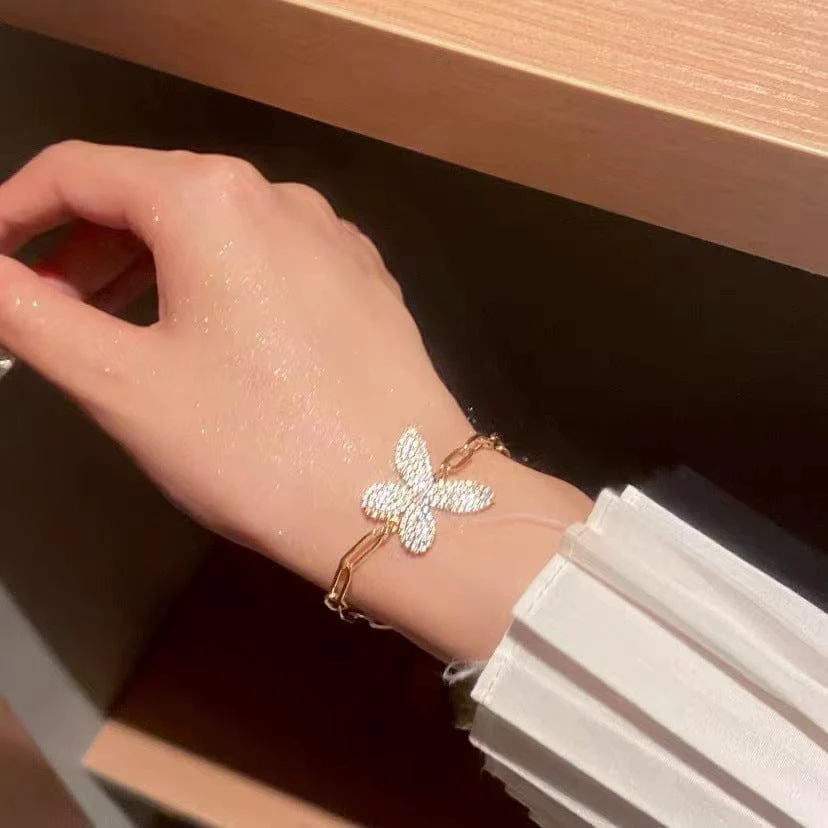 Gold Chain with Crystal Butterfly Bracelet - Image 4