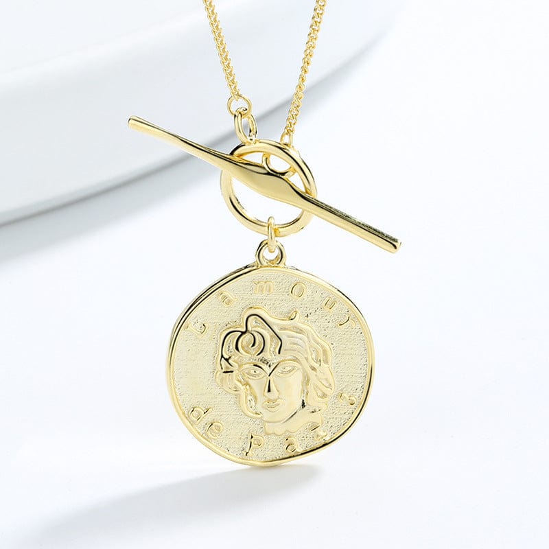 Gold Coin Portrait 925 Sterling Silver Necklace - Image 2