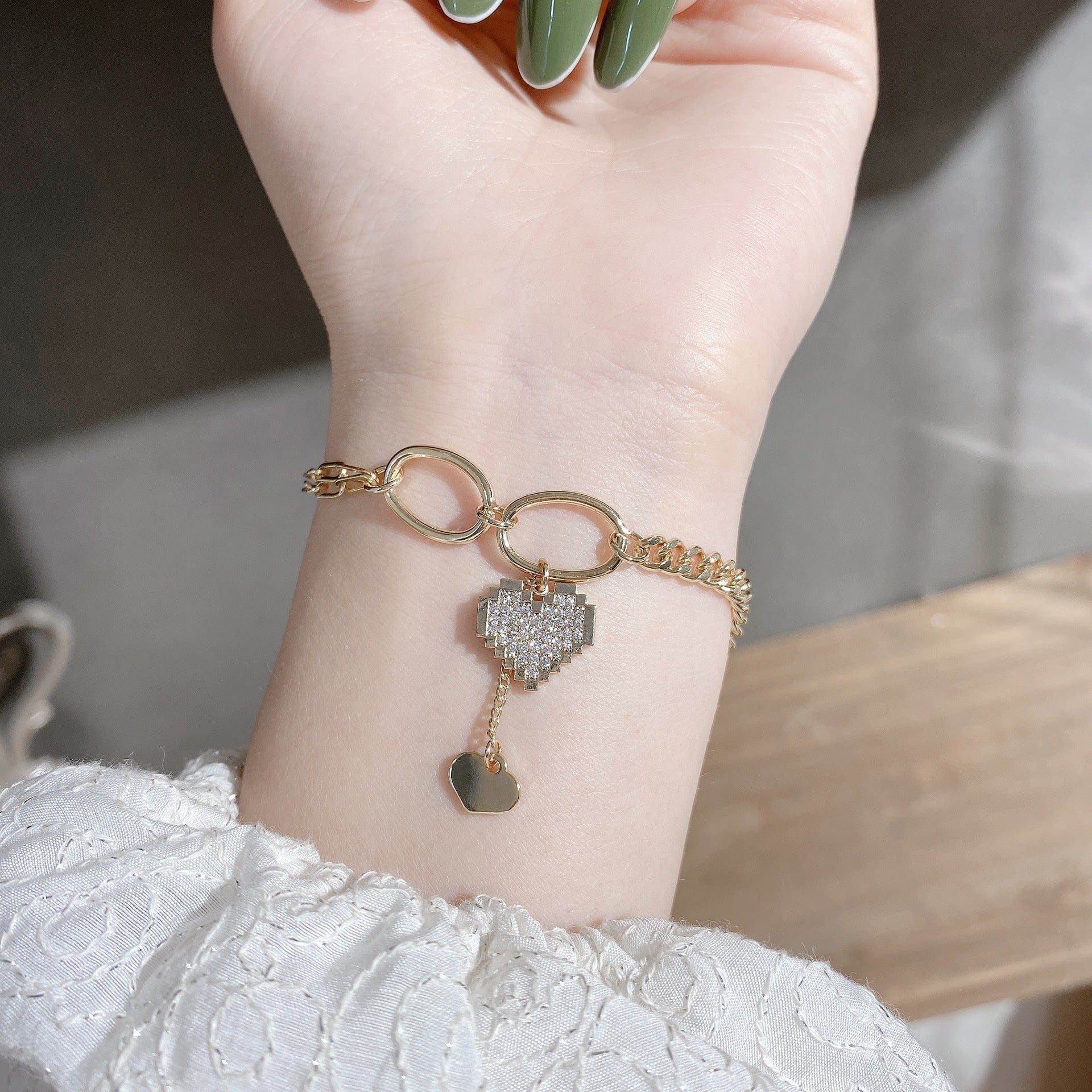 Gold Heart Pendant Bracelet - Image 2