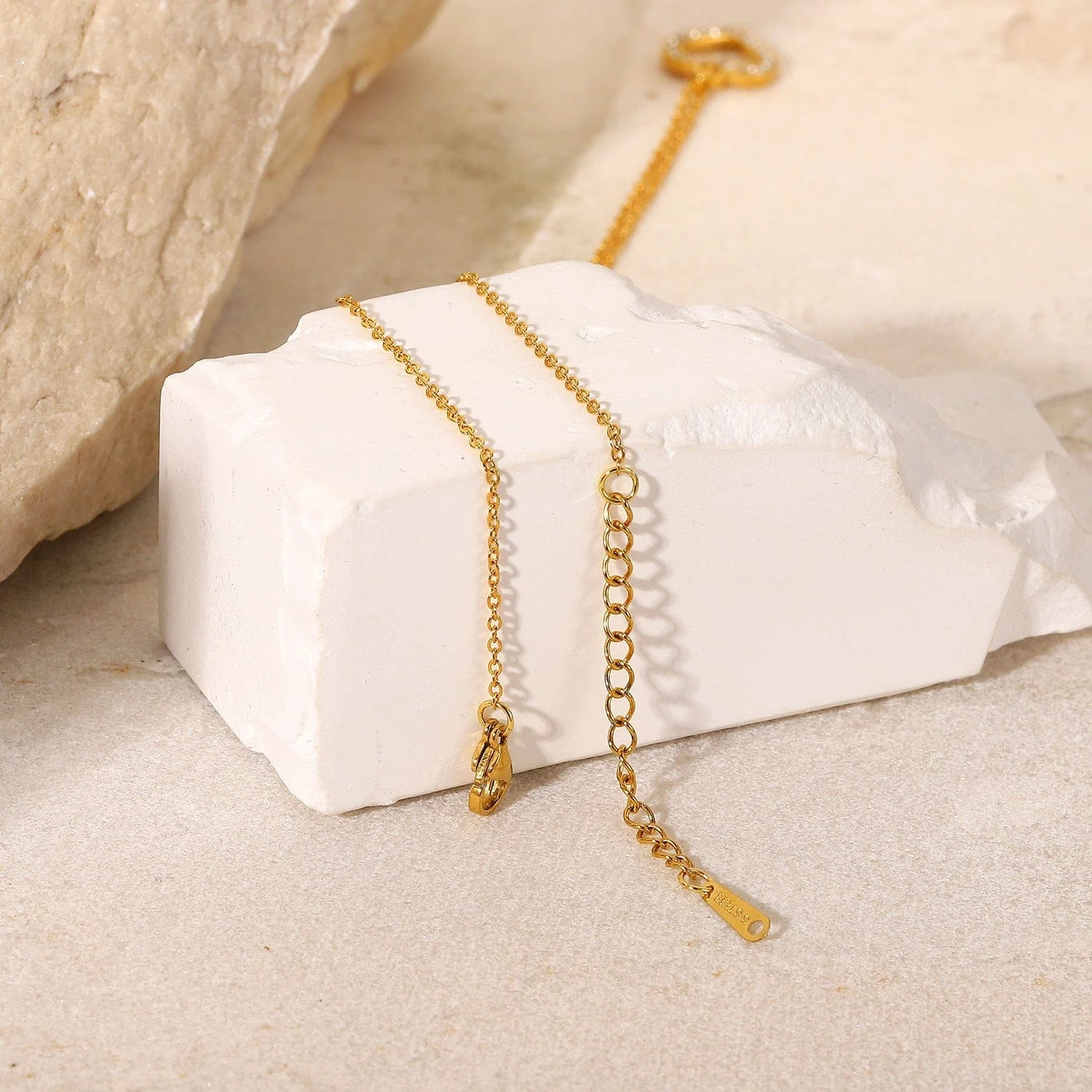Gold Heart Pendant with Crystals Necklace - Image 2