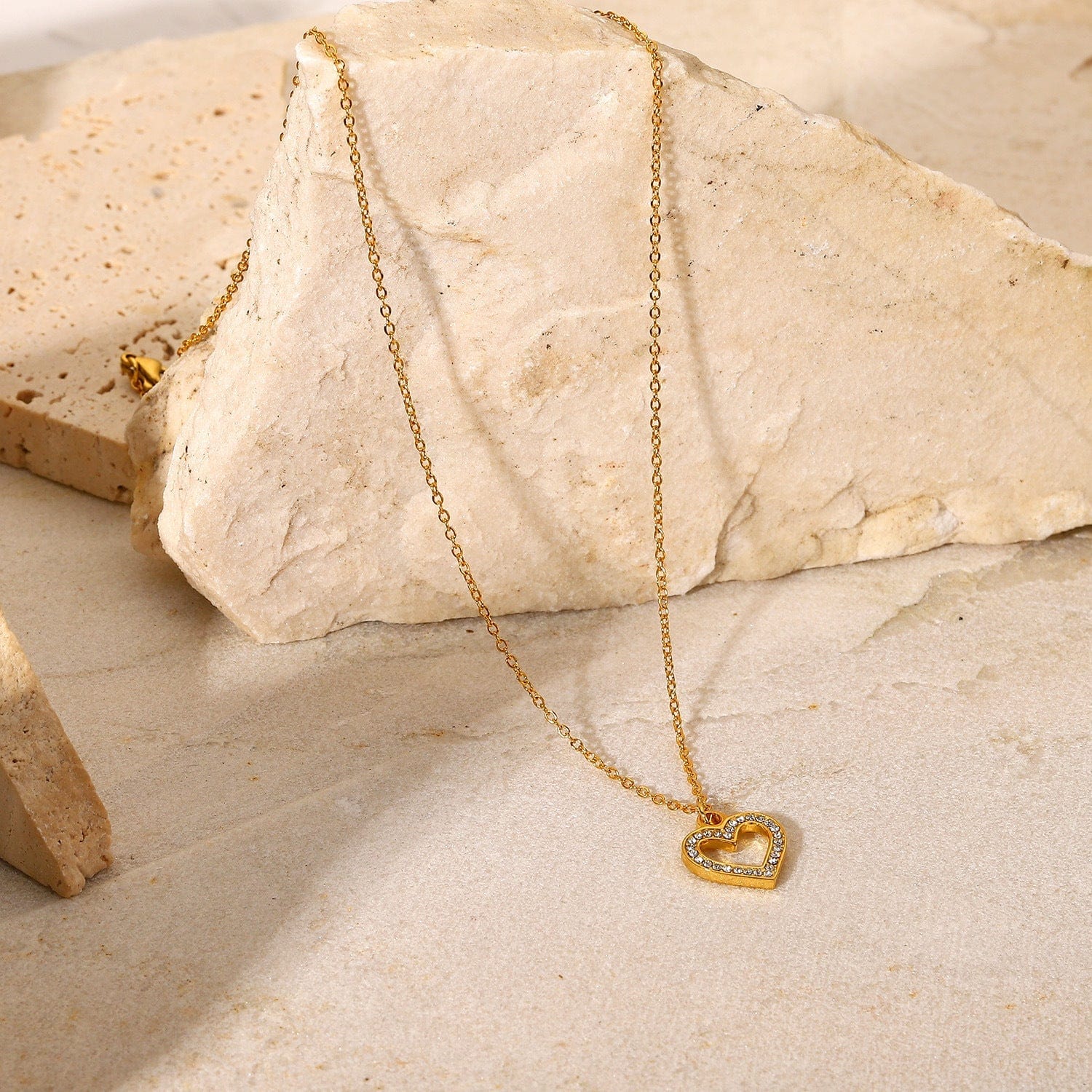 Gold Heart Pendant with Crystals Necklace - Image 3