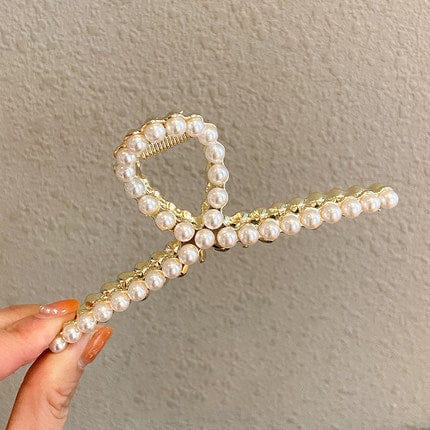 Gold Metal Geometric Open Hair Claw with Crystals & Pearls - Image 4