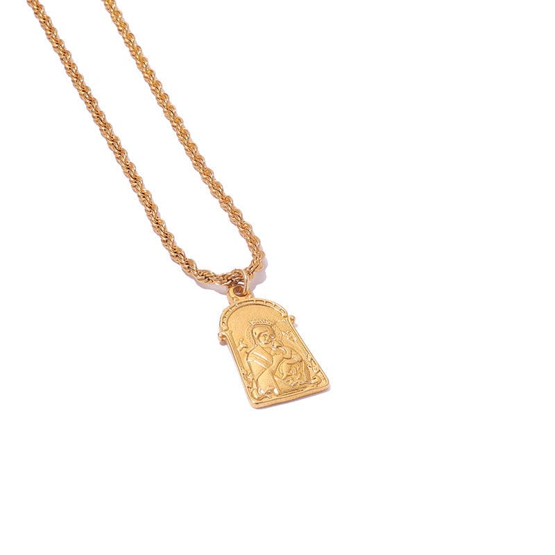 Gold Necklace with Pearl or Embossed Pendant - Image 3