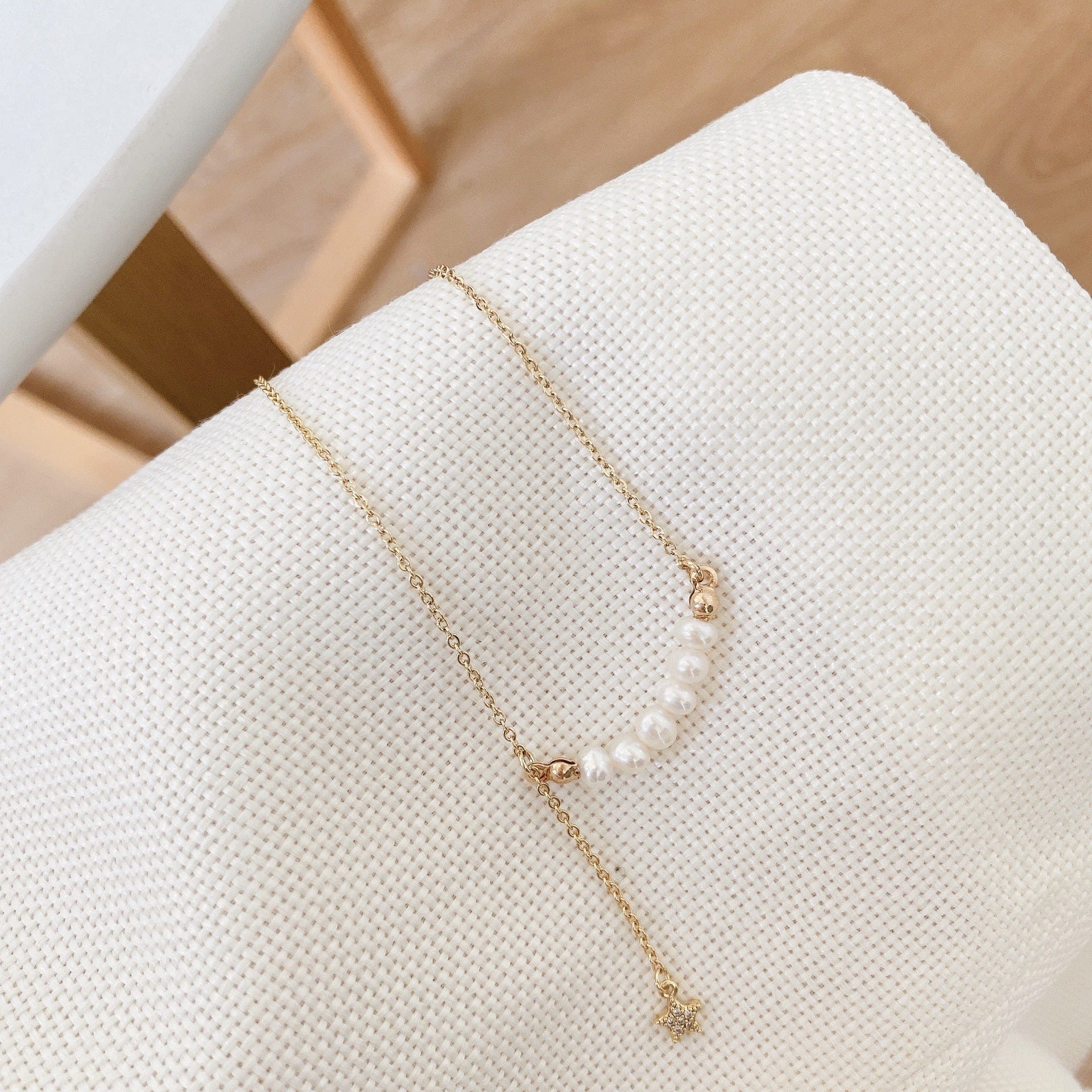 Gold Pearl Line Necklace - Image 3