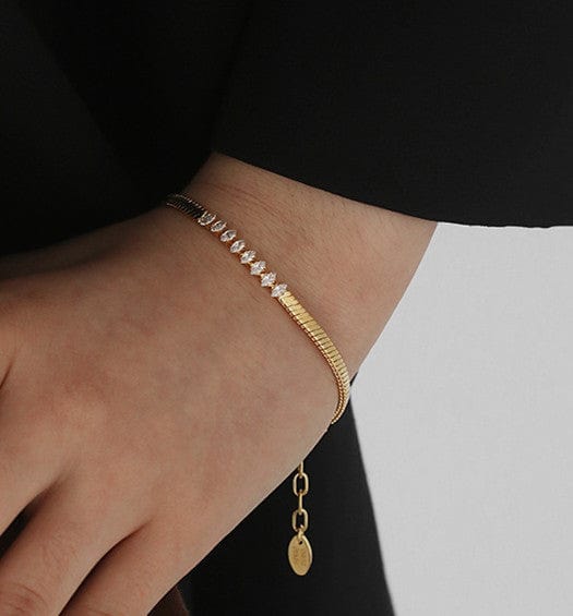 Gold Snake Bone Bracelet with Crystals - Image 3
