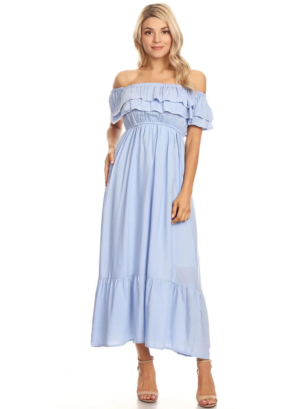 Grecian Ruffle Stretch Maxi Long Dress - Image 21