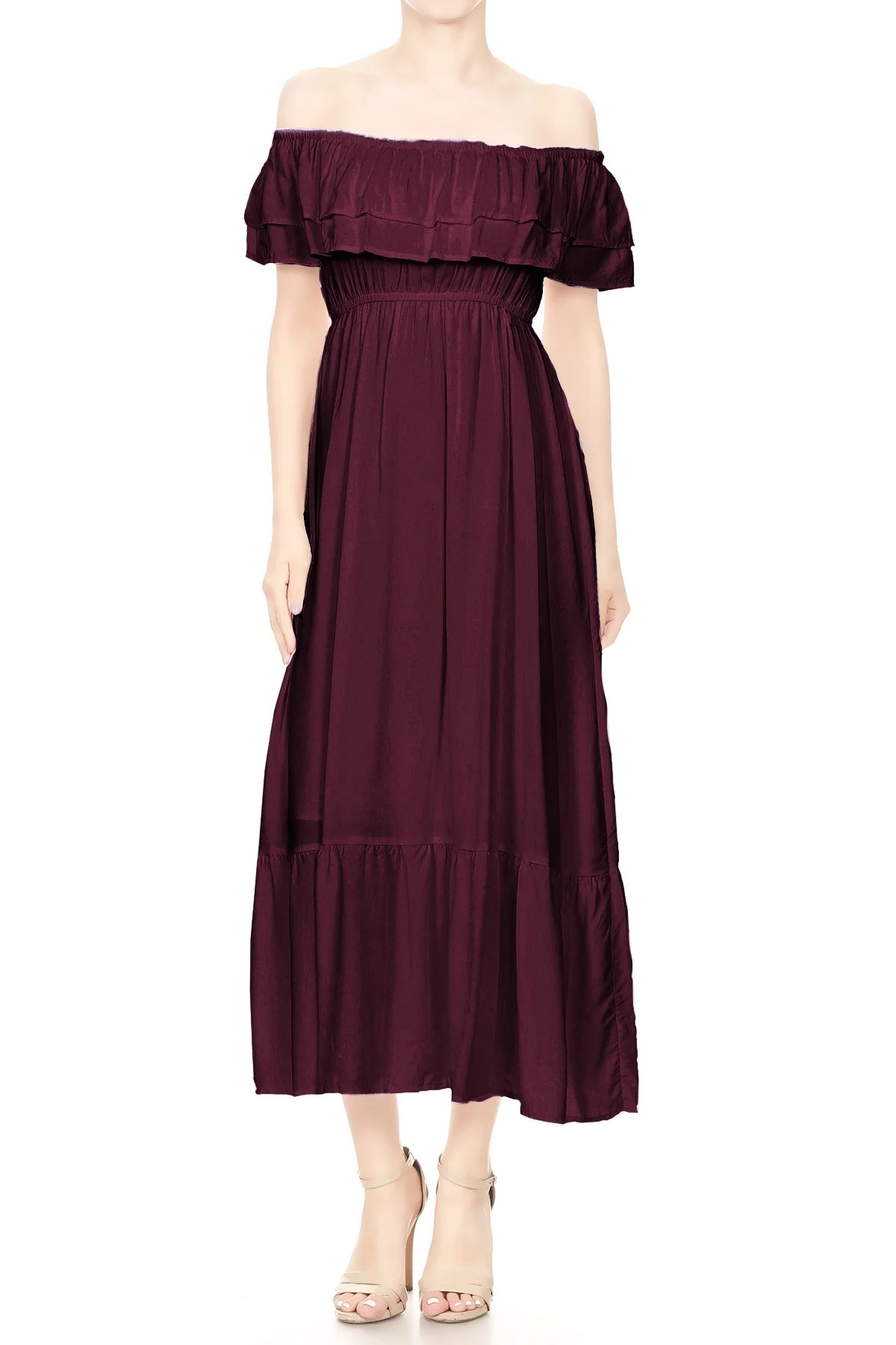 Grecian Ruffle Stretch Maxi Long Dress - Image 27