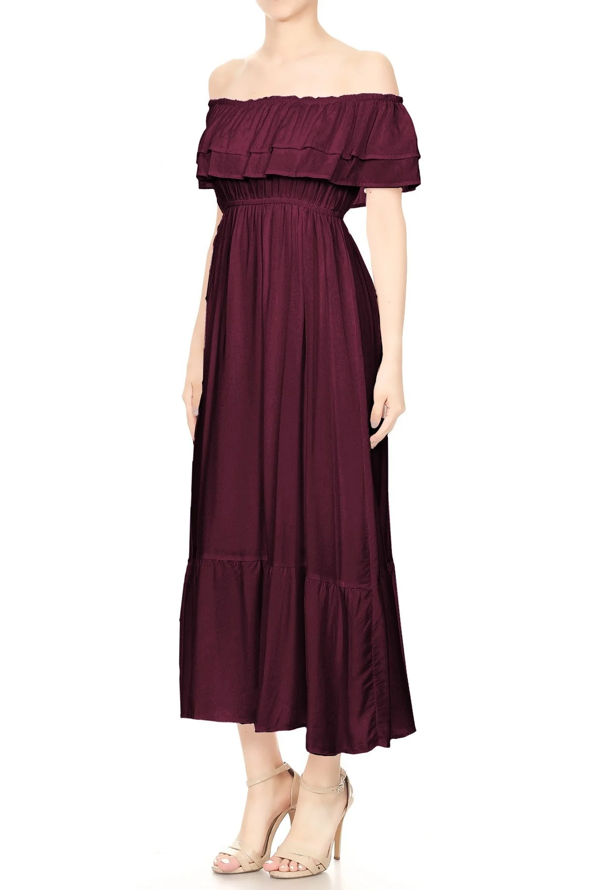 Grecian Ruffle Stretch Maxi Long Dress - Image 29