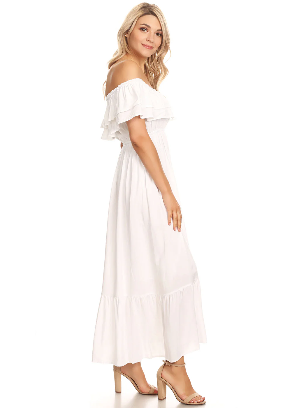 Grecian Ruffle Stretch Maxi Long Dress - Image 3
