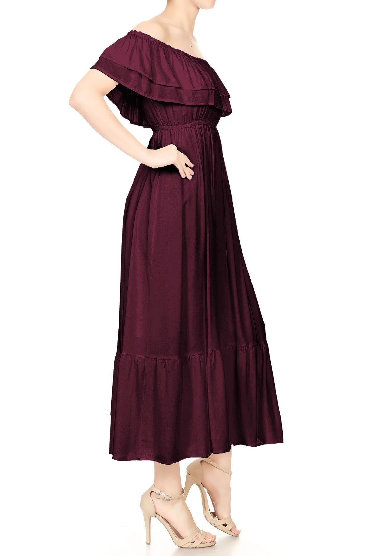 Grecian Ruffle Stretch Maxi Long Dress - Image 30