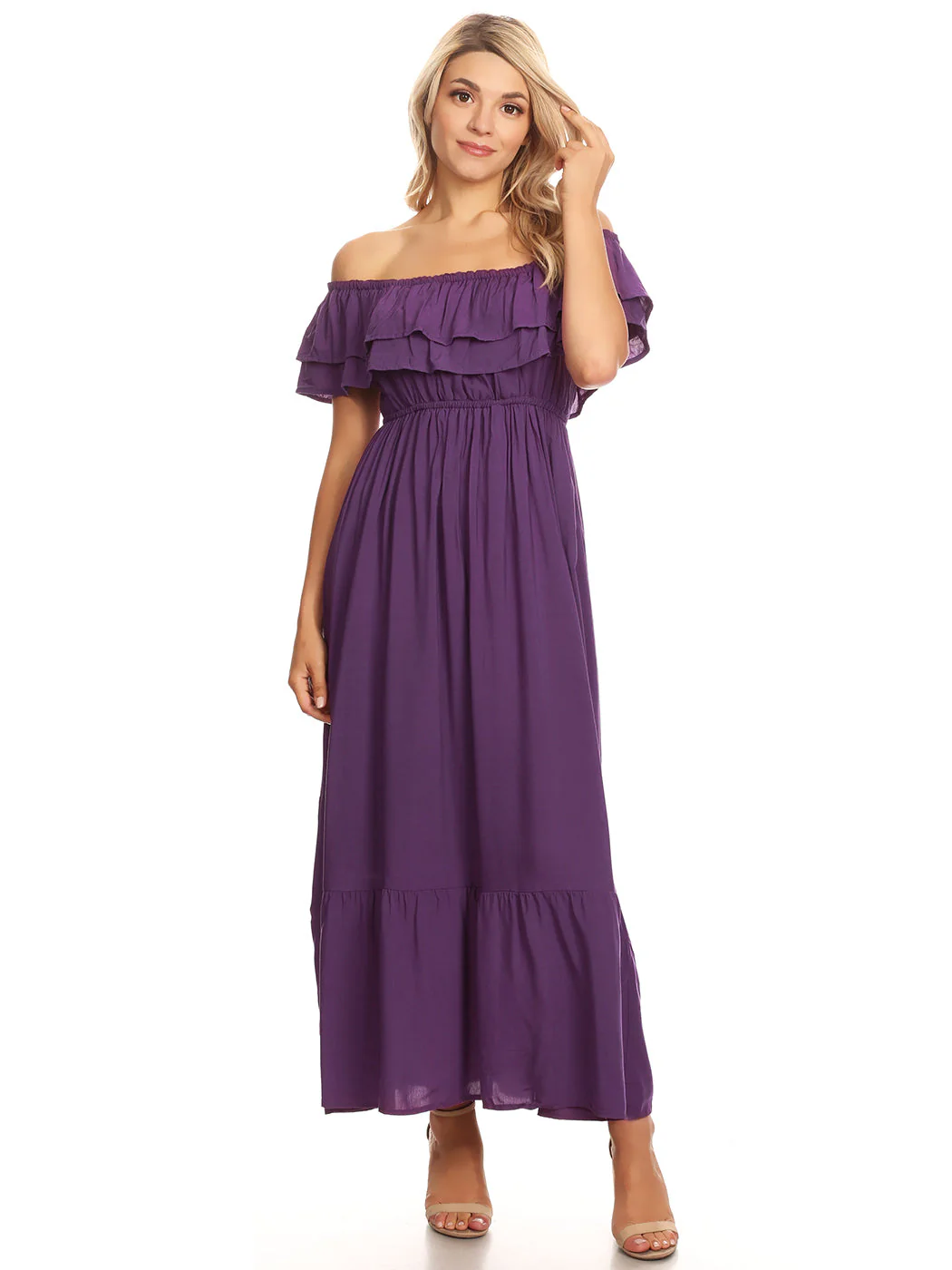 Grecian Ruffle Stretch Maxi Long Dress - Image 34